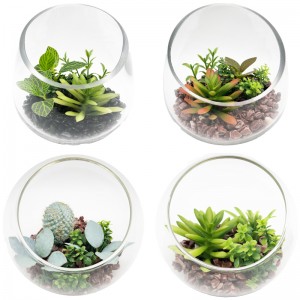 Piante succulente artificiali con vaso decorativo da tavolo in vetro decorativo